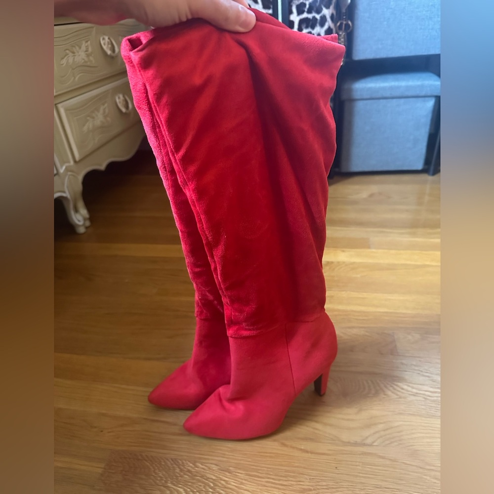 Never Worn- Red Suede Boots- Size 10- comes with original box - Picture 2 of 5